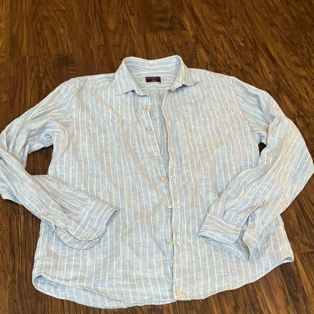 Linen Blue Striped Button-Up Shirt